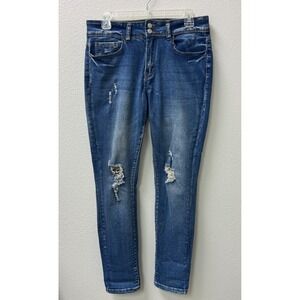 CELEBRITY ACE Women‎ 11/30 Blue Denim Distressed Skinny Jeans